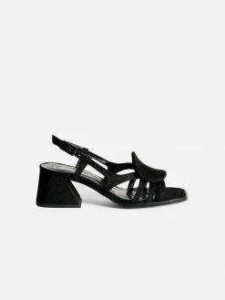 Mireia Playà Shoes Hiedra Recycled Polyester Vegan Suede Heeled Sandal | Black