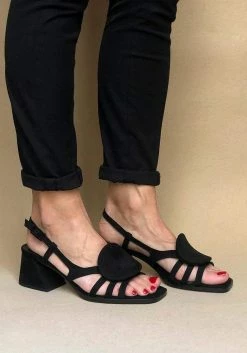 Mireia Playà Shoes Hiedra Recycled Polyester Vegan Suede Heeled Sandal | Black