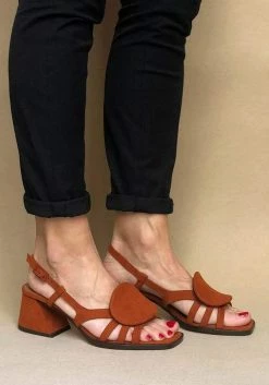 Mireia Playà Shoes Hiedra Recycled Polyester Vegan Suede Heeled Sandal | Brick Red