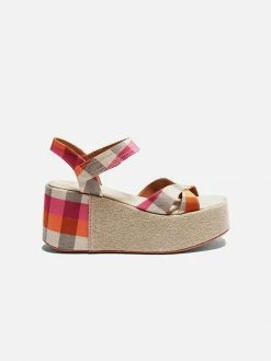 Mireia Playà Marta Organic Cotton Vegan Platform Sandals | Pink Gingham Shoes