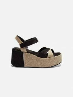 Mireia Playà Marta Recycled Linen & Jute Vegan Platform Sandals | Black & Beige