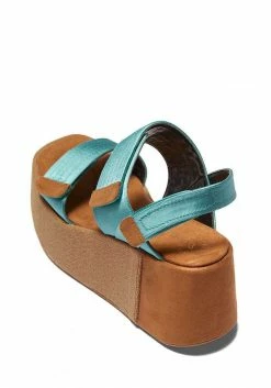 Mireia Playà Meritxell Adjustable Vegan Satin Platform Sandals | Blue Shoes