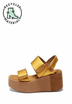 Mireia Playà Meritxell Adjustable Vegan Satin Platform Sandals | Gold Shoes