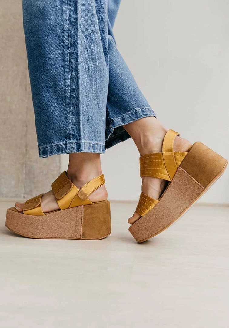 Mireia Playà Meritxell Adjustable Vegan Satin Platform Sandals | Gold Shoes 5 Mireia Playà Meritxell Adjustable Vegan Satin Platform Sandals | Gold Shoes