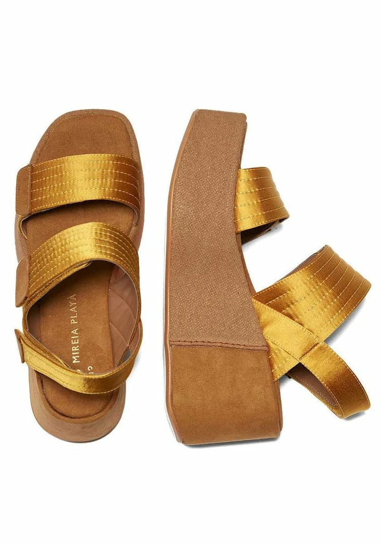 Mireia Playà Meritxell Adjustable Vegan Satin Platform Sandals | Gold Shoes 9 Mireia Playà Meritxell Adjustable Vegan Satin Platform Sandals | Gold Shoes