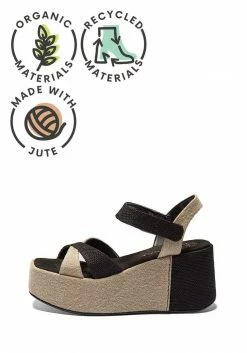 Mireia Playà Marta Recycled Linen & Jute Vegan Platform Sandals | Black & Beige