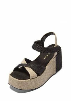 Mireia Playà Marta Recycled Linen & Jute Vegan Platform Sandals | Black & Beige