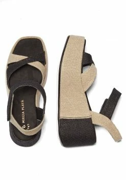 Mireia Playà Marta Recycled Linen & Jute Vegan Platform Sandals | Black & Beige