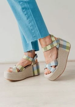 Mireia Playà Shoes Marta Organic Cotton Vegan Platform Sandals | Blue Gingham