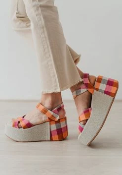 Mireia Playà Marta Organic Cotton Vegan Platform Sandals | Pink Gingham Shoes