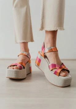 Mireia Playà Marta Organic Cotton Vegan Platform Sandals | Pink Gingham Shoes