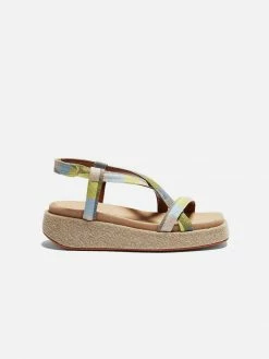 Mireia Playà Matilde Organic Cotton Vegan Platform Sandals | Blue Gingham Shoes