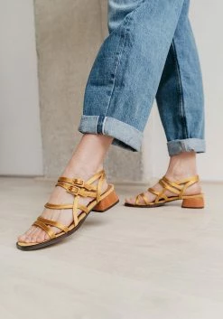 Mireia Playà Maxime Vegan Satin Strap Sandals | Gold Shoes