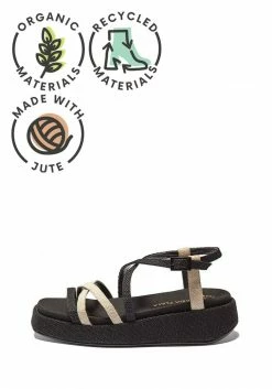Mireia Playà Melissa Recycled Linen & Jute Vegan Low Platform Sandals | Black & Beige Shoes