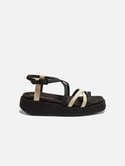 Mireia Playà Melissa Recycled Linen & Jute Vegan Low Platform Sandals | Black & Beige Shoes