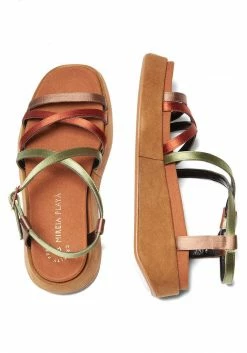 Mireia Playà Melissa Vegan Satin Low Platform Sandals | Multicolour & Terracotta Tile Shoes