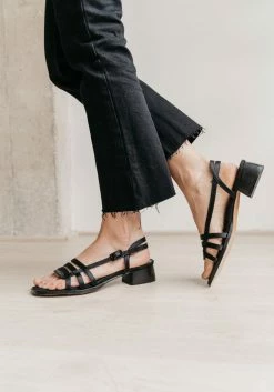 Mireia Playà Melita Vegan Satin Block Heel Slingback Sandals | Black Shoes