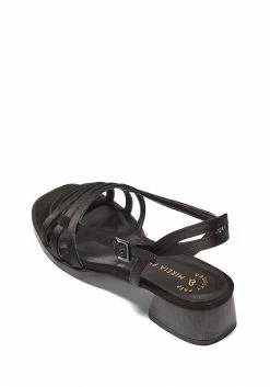Mireia Playà Melita Vegan Satin Block Heel Slingback Sandals | Black Shoes