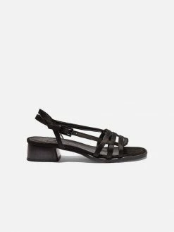 Mireia Playà Melita Vegan Satin Block Heel Slingback Sandals | Black Shoes