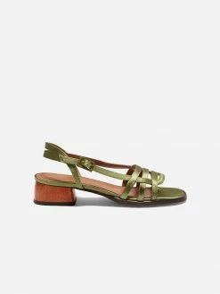Mireia Playà Shoes Melita Vegan Satin Block Heel Slingback Sandals | Green