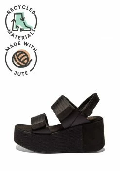 Mireia Playà Meritxell Adjustable Vegan Satin Platform Sandals | Black