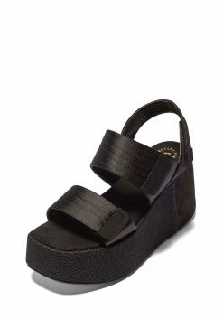 Mireia Playà Meritxell Adjustable Vegan Satin Platform Sandals | Black