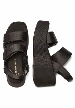Mireia Playà Meritxell Adjustable Vegan Satin Platform Sandals | Black