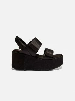Mireia Playà Meritxell Adjustable Vegan Satin Platform Sandals | Black