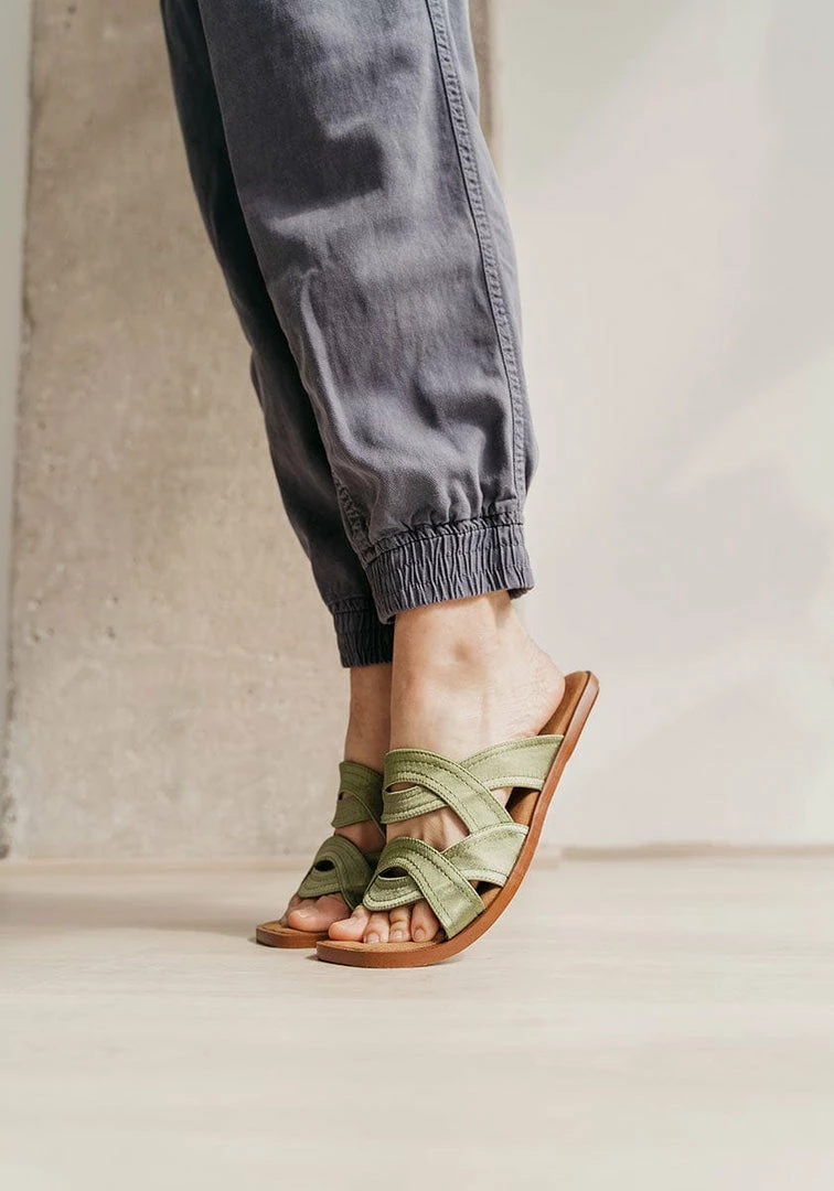 Mireia Playà Morgana Vegan Satin Slider Sandals | Green Shoes 4 Mireia Playà Morgana Vegan Satin Slider Sandals | Green Shoes