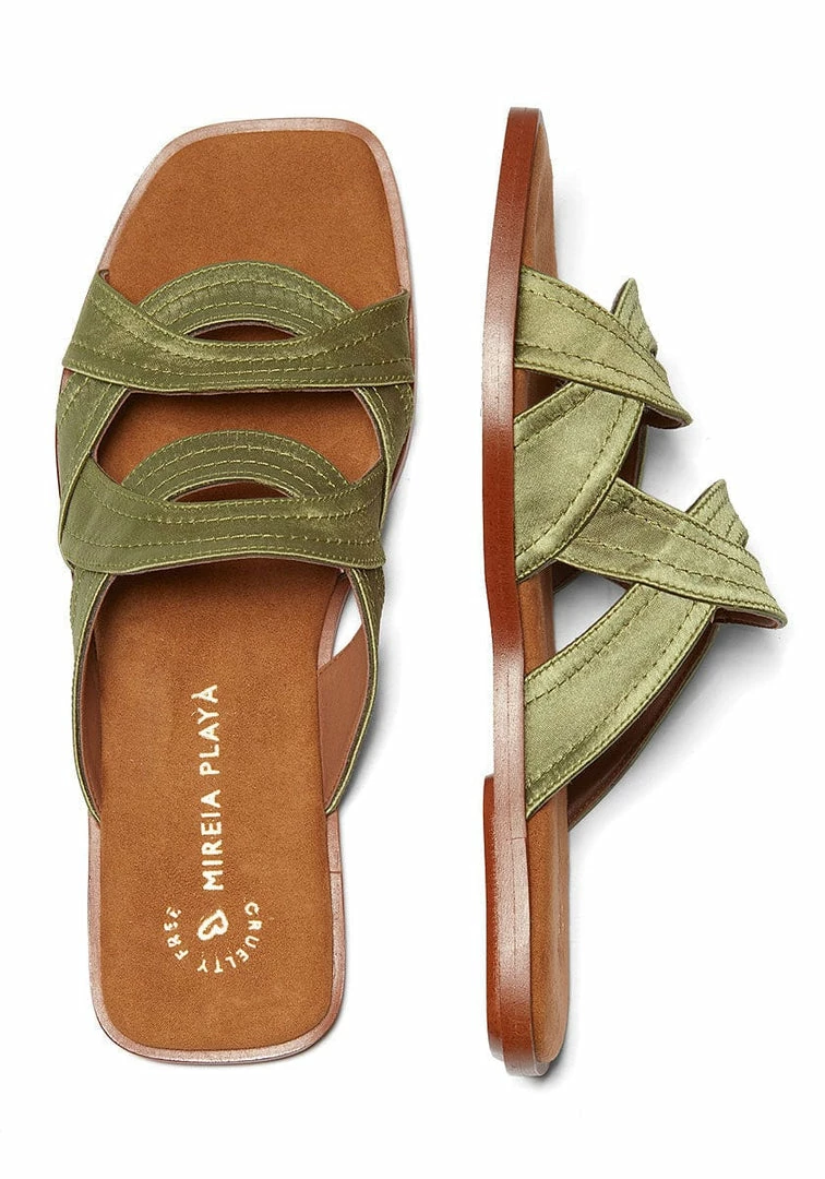 Mireia Playà Morgana Vegan Satin Slider Sandals | Green Shoes 7 Mireia Playà Morgana Vegan Satin Slider Sandals | Green Shoes