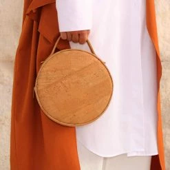 MURMALI Beta Handcrafted Cork Vegan Round Shoulder Bag | Natural