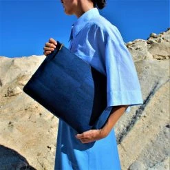 MURMALI Delta Handcrafted Cork Vegan Large Clutch Pouch | Navy