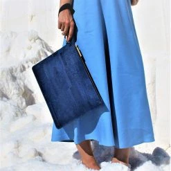MURMALI Delta Handcrafted Cork Vegan Large Clutch Pouch | Navy