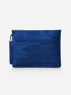 MURMALI Delta Handcrafted Cork Vegan Large Clutch Pouch | Navy