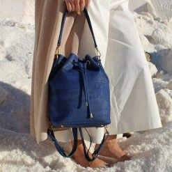 MURMALI Gamma Handcrafted Cork Vegan Bucket Backpack | Navy Bags
