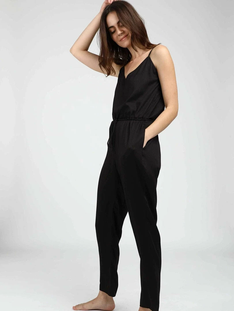 Neu Nomads Clothing Sydney TENCEL™ Vegan Silk Drawstring Jumpsuit | Black 3 Neu Nomads Clothing Sydney TENCEL™ Vegan Silk Drawstring Jumpsuit | Black