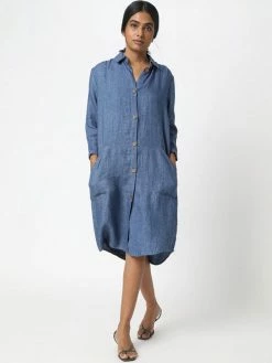 Neu Nomads Petra Long Sleeve Linen Shirt Dress | Chambray Clothing
