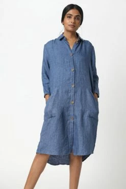 Neu Nomads Petra Long Sleeve Linen Shirt Dress | Chambray Clothing