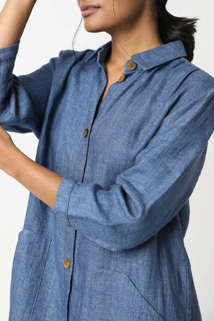 Neu Nomads Petra Long Sleeve Linen Shirt Dress | Chambray Clothing 5 Neu Nomads Petra Long Sleeve Linen Shirt Dress | Chambray Clothing