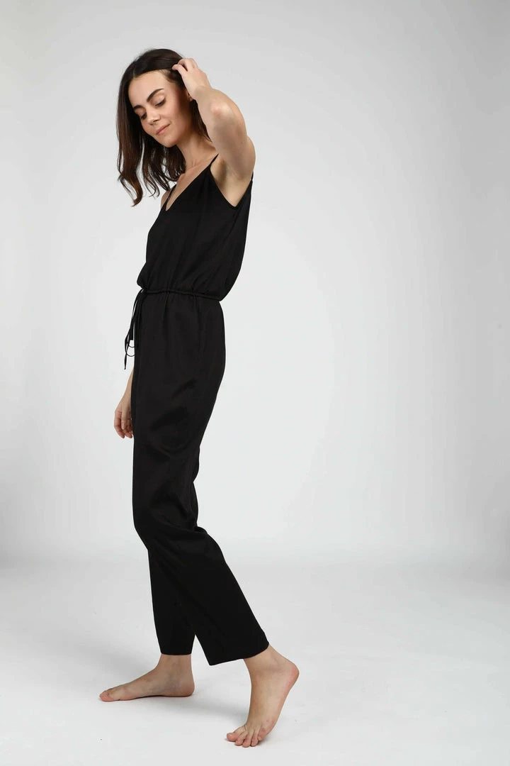 Neu Nomads Clothing Sydney TENCEL™ Vegan Silk Drawstring Jumpsuit | Black 4 Neu Nomads Clothing Sydney TENCEL™ Vegan Silk Drawstring Jumpsuit | Black