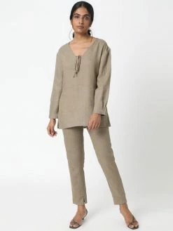 Neu Nomads Teresa Tie Neck Linen 3/4 Sleeve Pullover Top | Multiple Colours