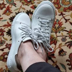 NOAH - Italian Vegan Shoes Sammy Grape Leather Vegan Trainer | White & Taupe