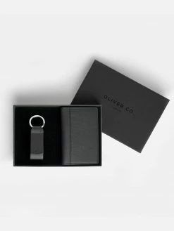 Oliver Co. London RFID Compact Apple Leather Vegan Wallet Gift Set | Black