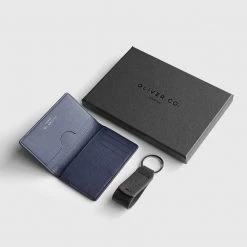 Oliver Co. London RFID Compact Apple Leather Vegan Wallet Gift Set | Coastal Blue Men's Vegan Gifts