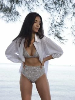 Ozero Swimwear Caspian ECONYL® High Waisted Bikini Bottom | Reversible Russian Summer Print/White