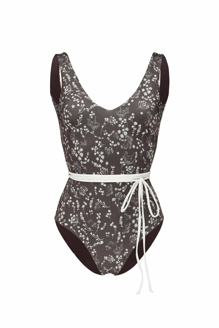 Ozero Swimwear Geneva ECONYL® V-Neck One Piece Swimsuit | Reversible Russian Summer Print/Dark Brown Clothing 5 Ozero Swimwear Geneva ECONYL® V-Neck One Piece Swimsuit | Reversible Russian Summer Print/Dark Brown Clothing