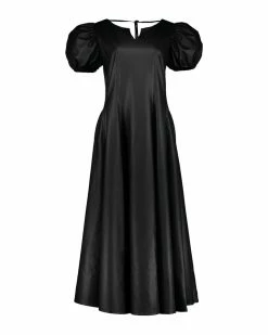 SENTIENT Clothing Aura Puff Sleeve Desserto® Cactus Leather Vegan Dress | Black