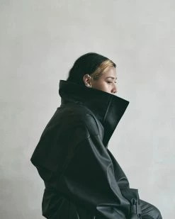 SENTIENT Haven Desserto® Cactus Leather Vegan Trench Coat | Black