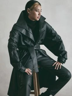 SENTIENT Haven Desserto® Cactus Leather Vegan Trench Coat | Black