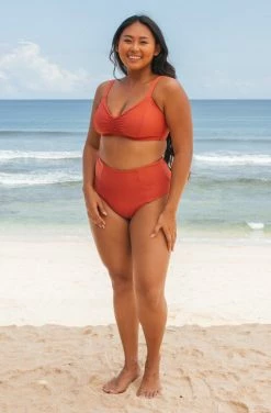 SEPTEMBER Clothing Alice ECONYL® High Waisted Bikini Bottom | Burnt Sienna